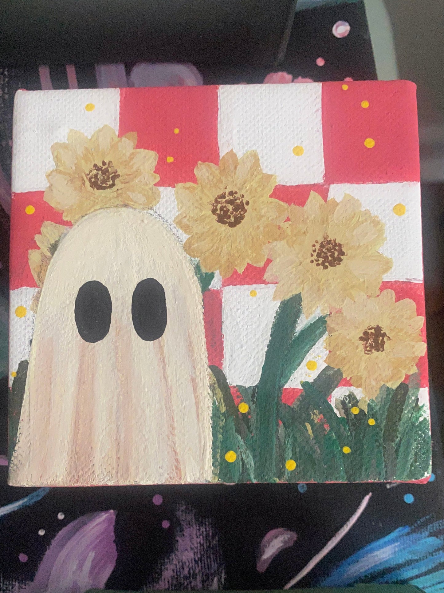 Checked flower ghost painting
