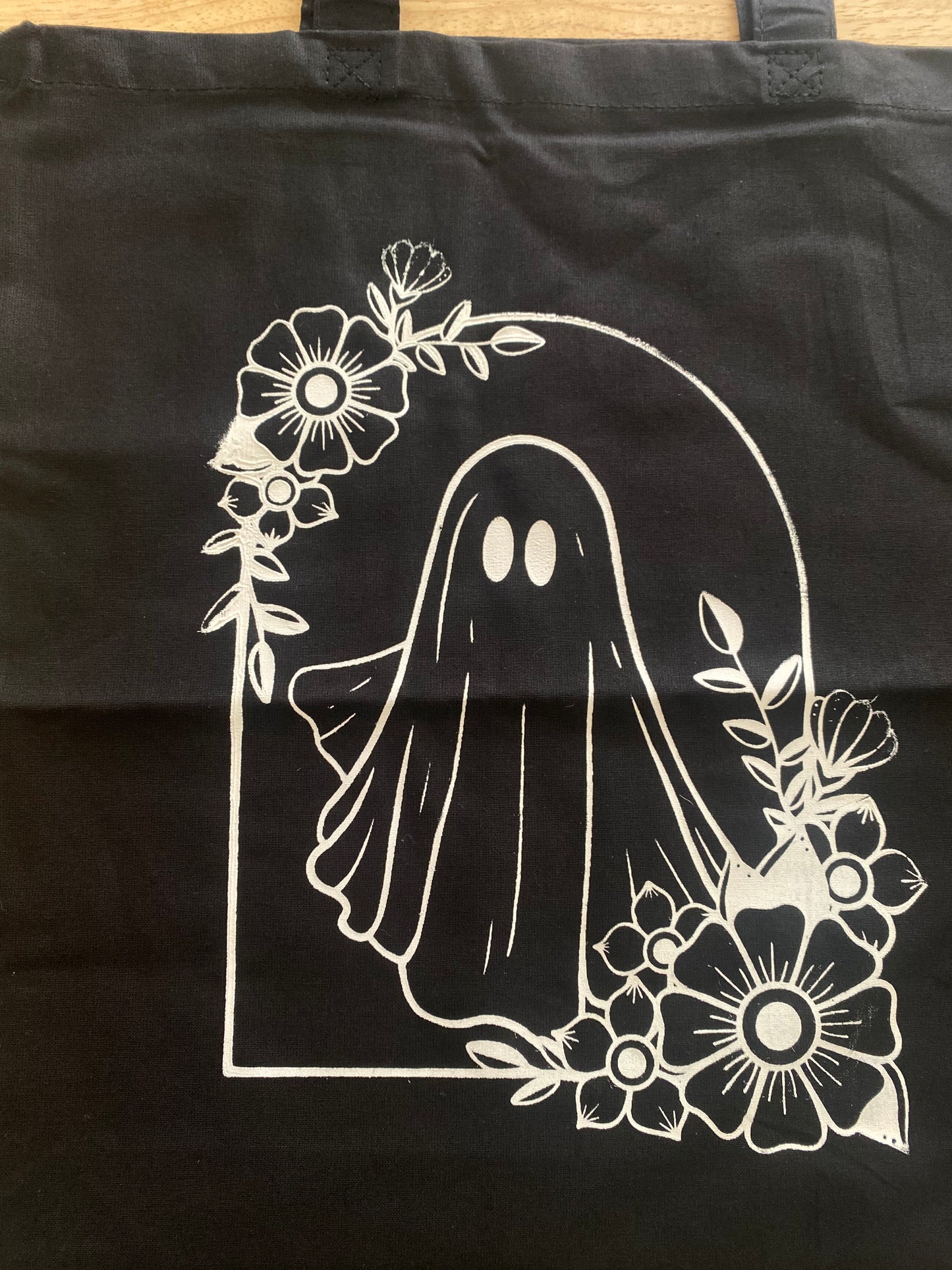Oops! Black Floral Ghost Totes