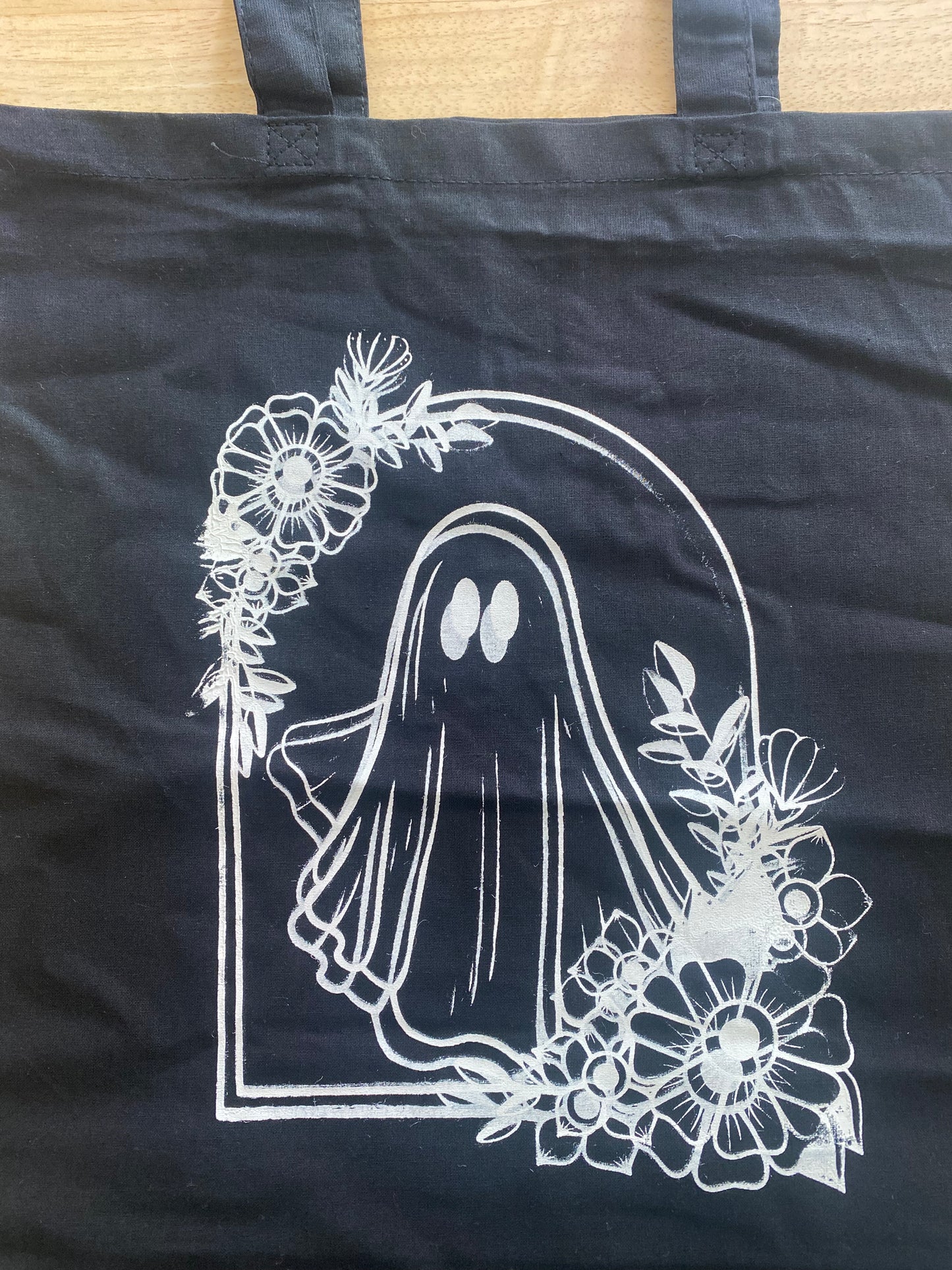 Oops! Black Floral Ghost Totes