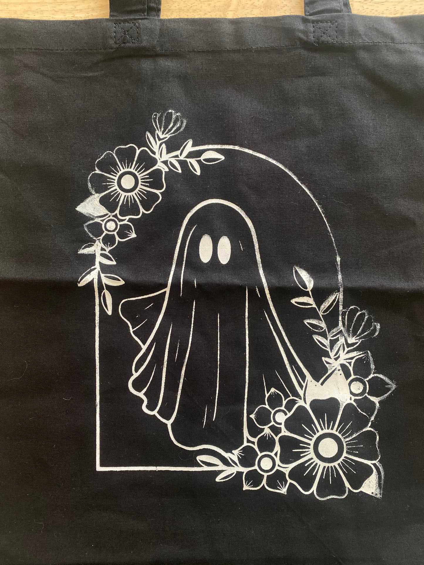 Oops! Black Floral Ghost Totes