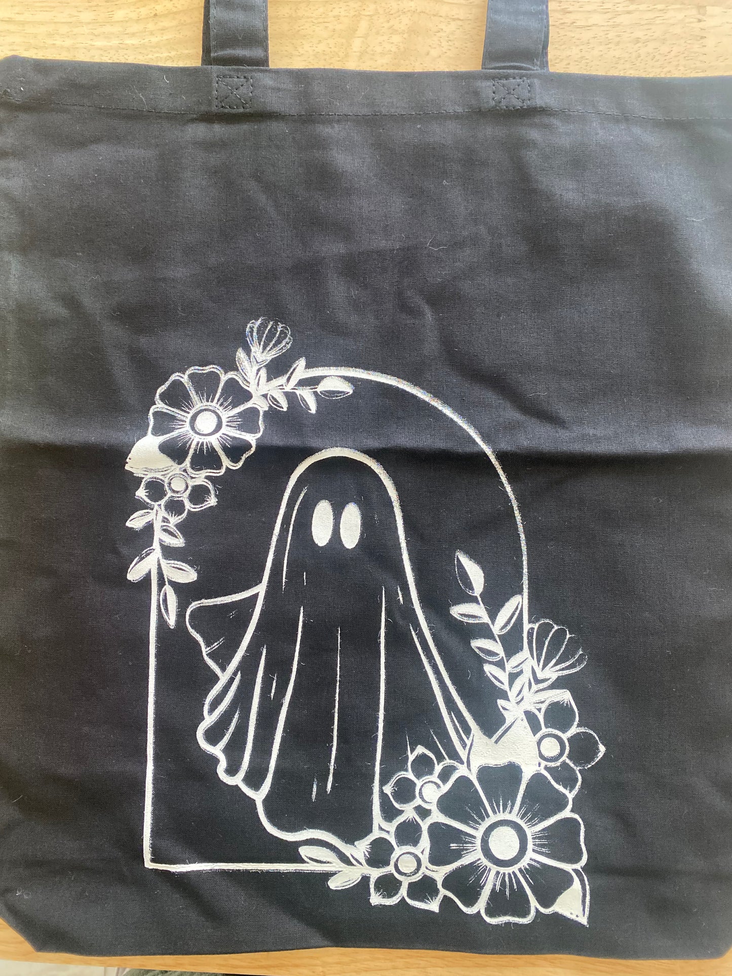 Oops! Black Floral Ghost Totes