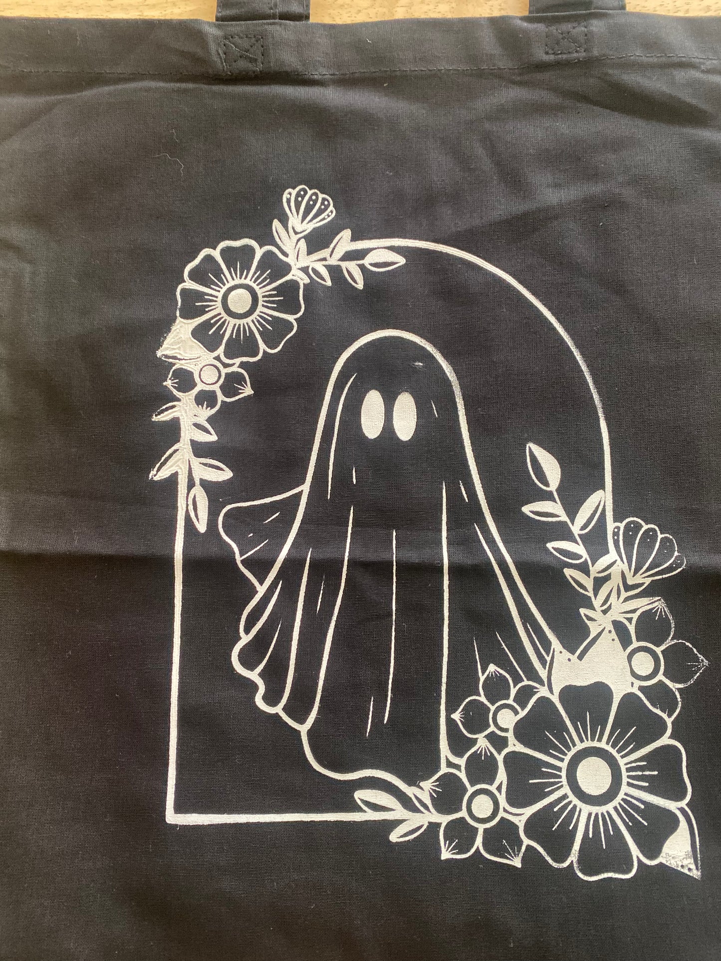 Oops! Black Floral Ghost Totes