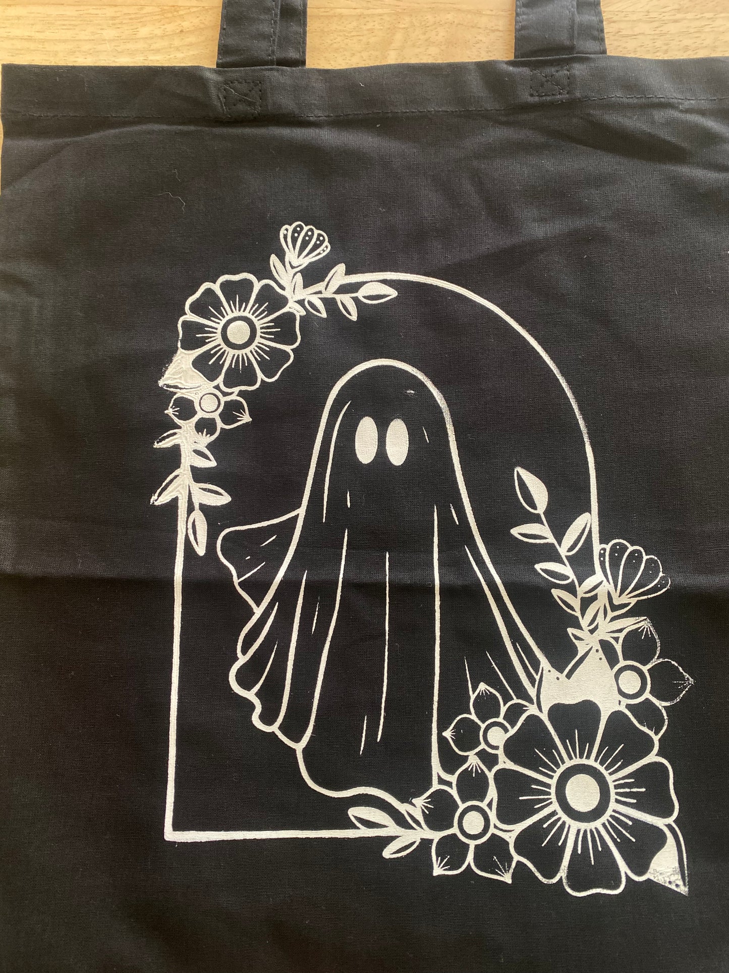 Oops! Black Floral Ghost Totes