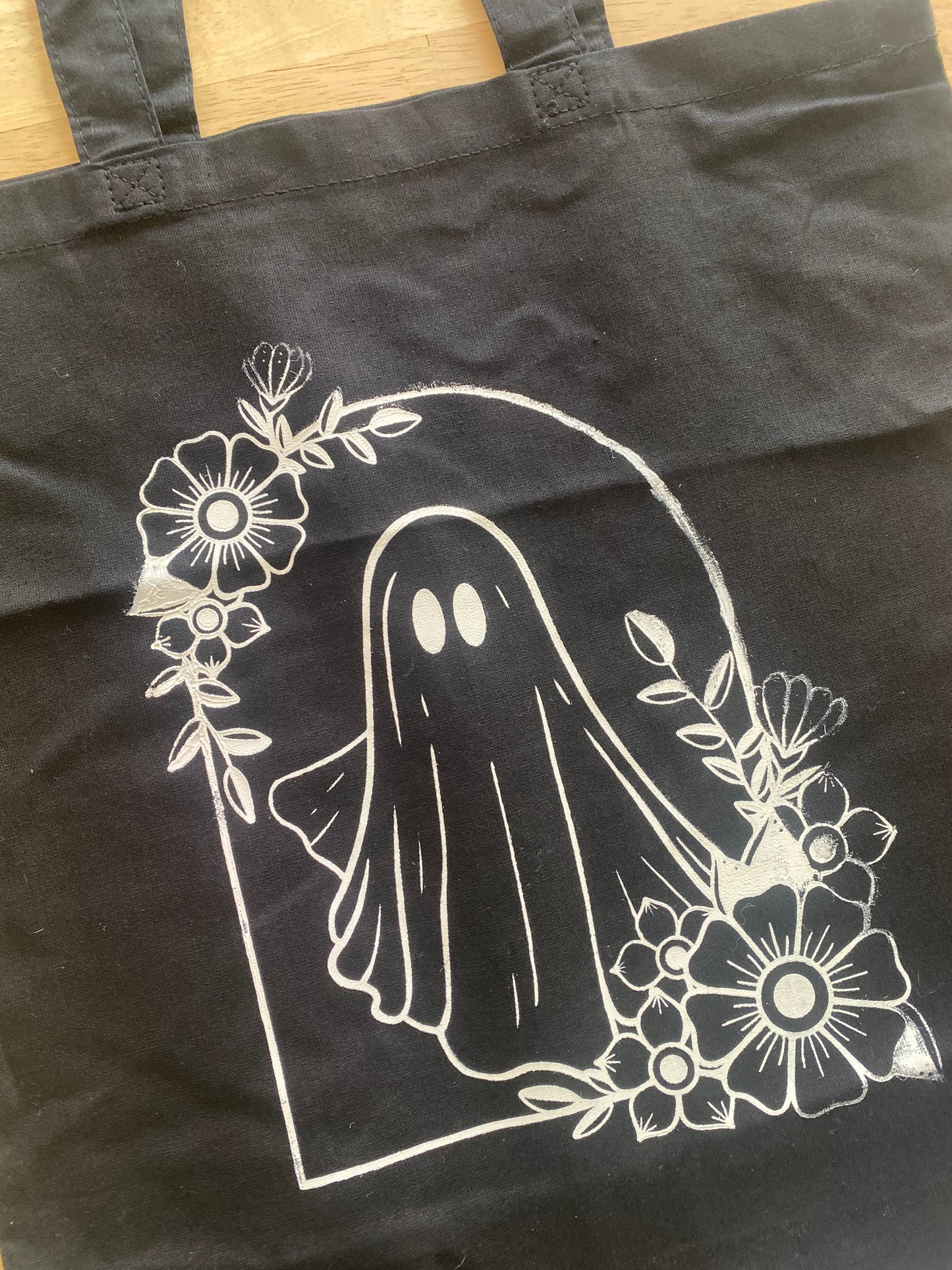 Oops! Black Floral Ghost Totes