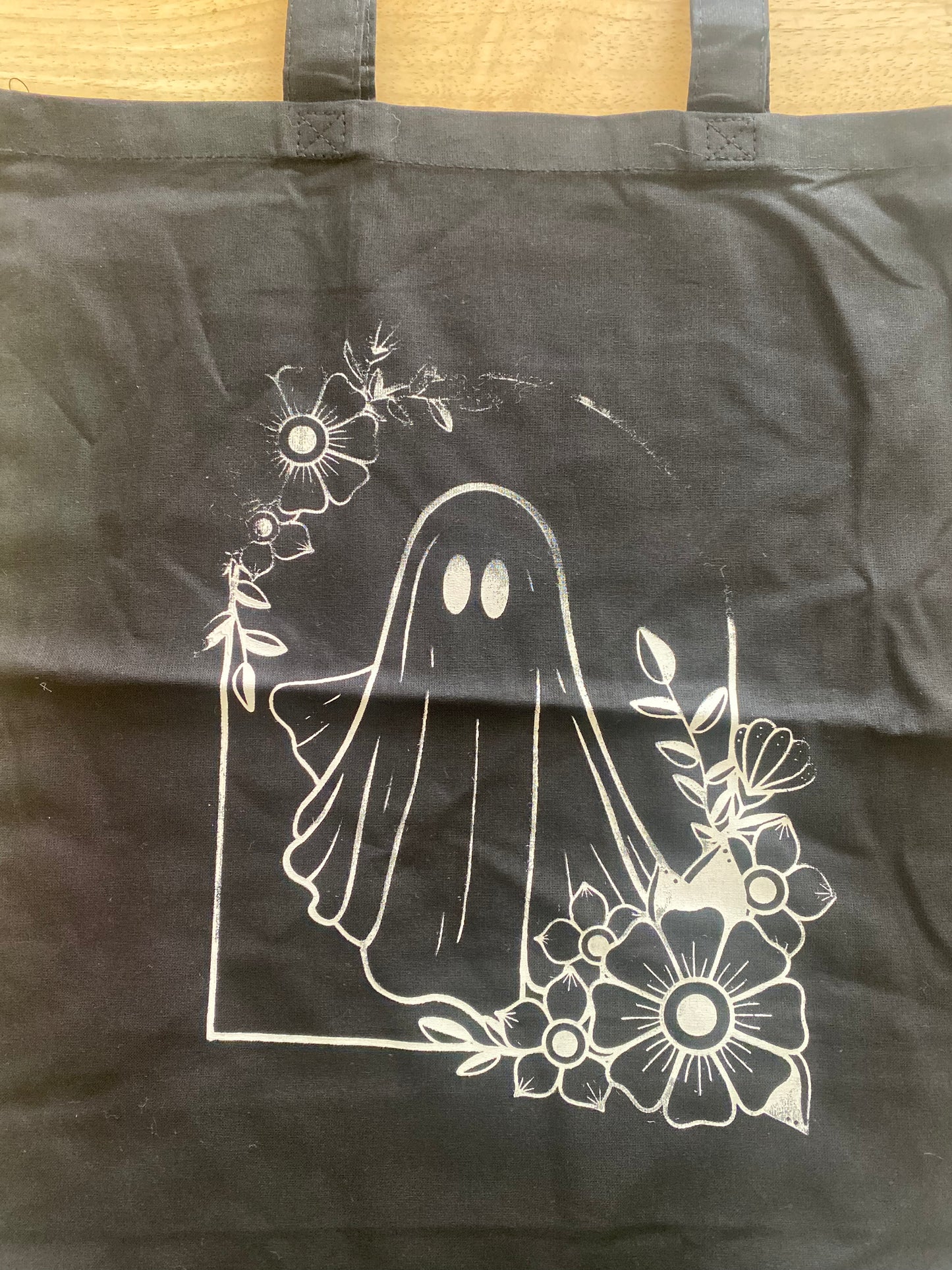 Oops! Black Floral Ghost Totes
