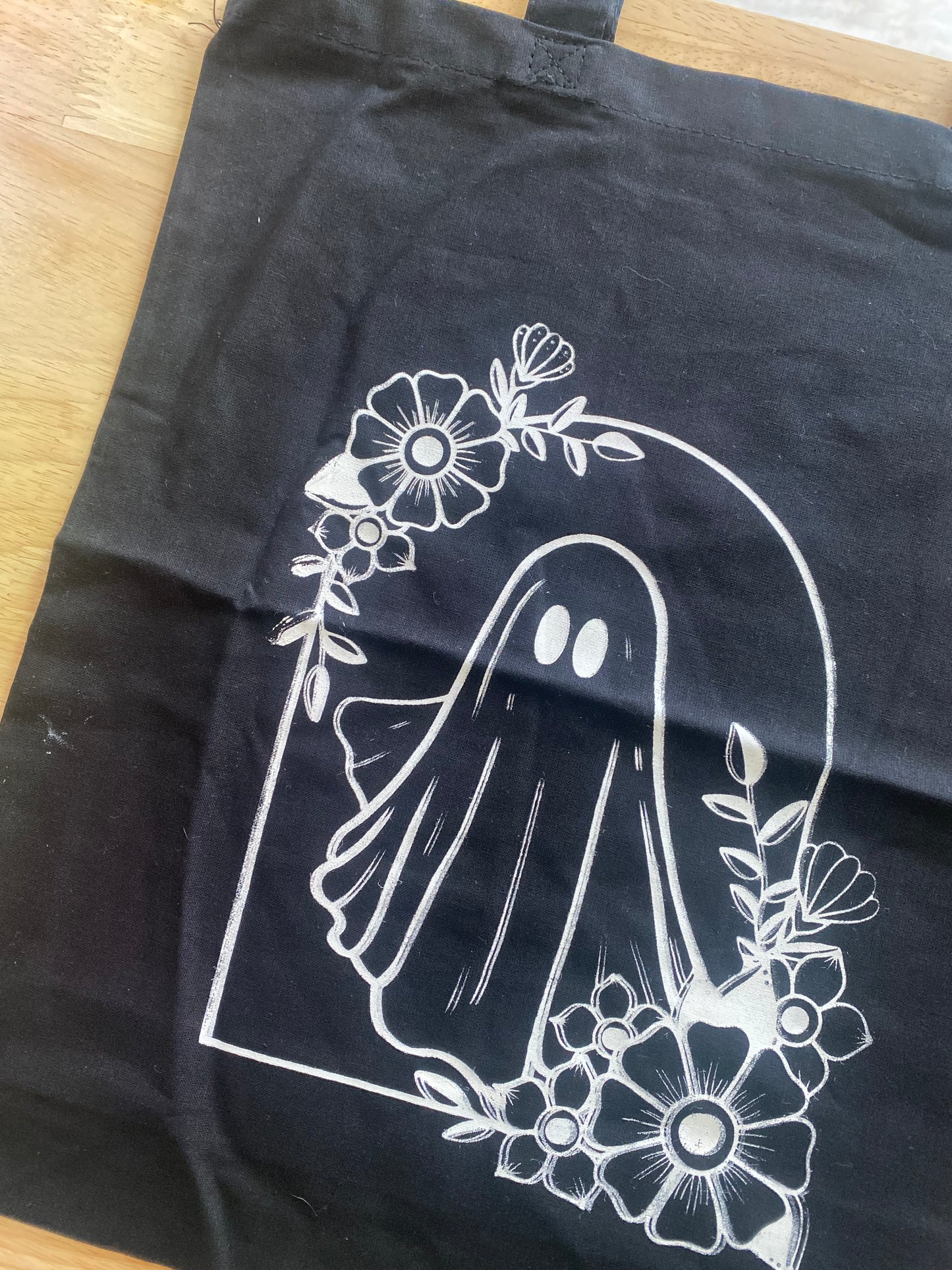Oops! Black Floral Ghost Totes