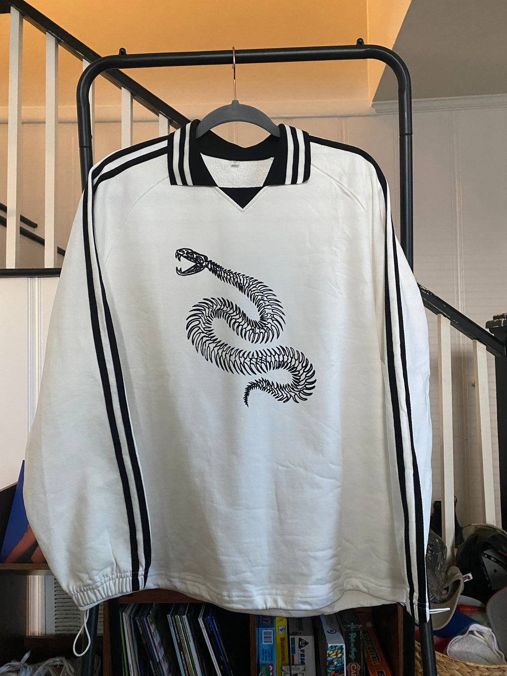 Snake Contrast Striped Lapel Collar Sweatshirt PREORDER