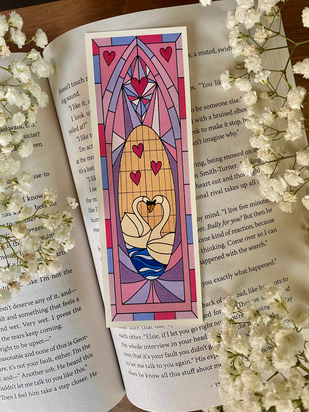 Stain Glass Swans Bookmark