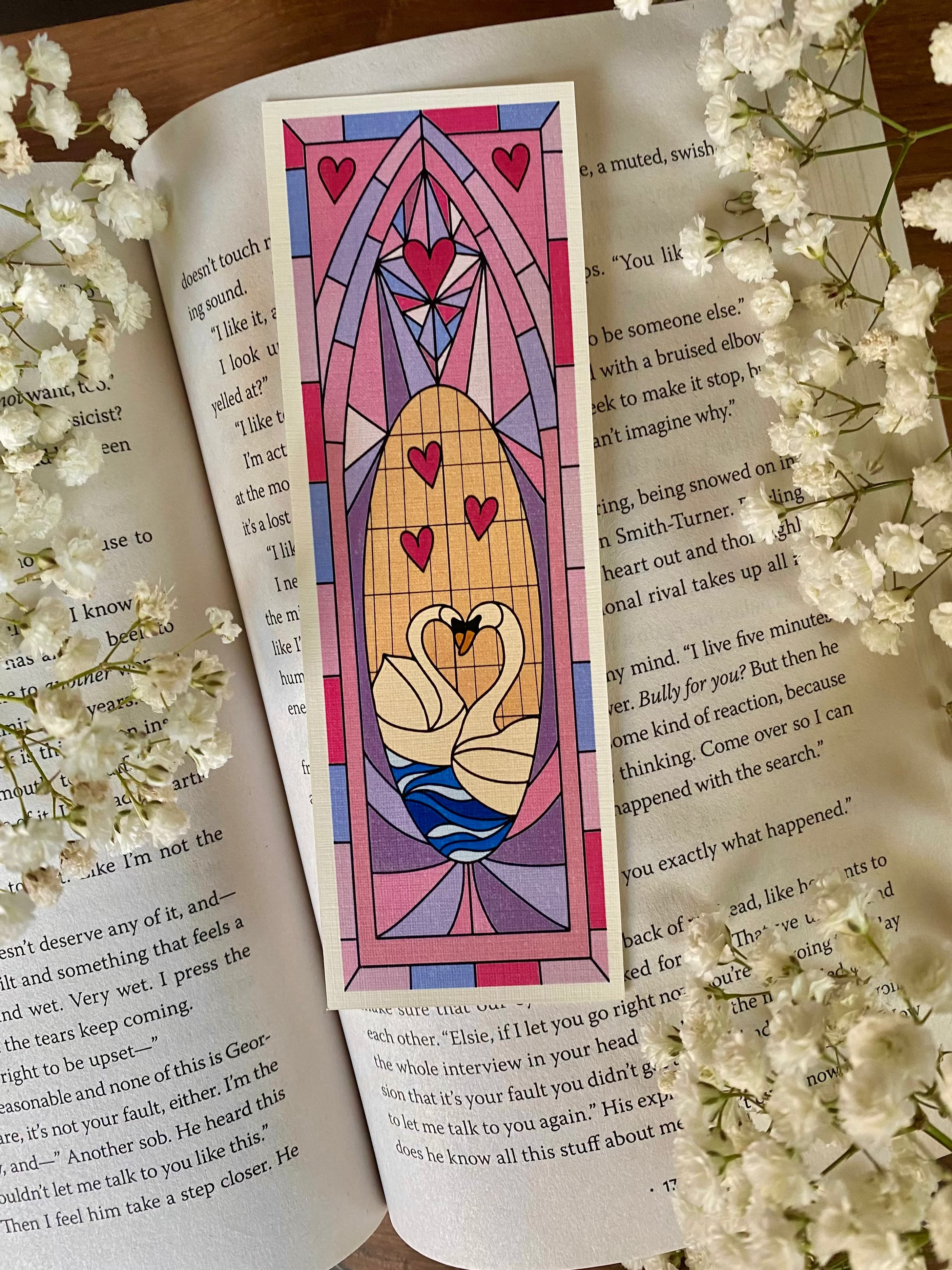 Stain Glass Swans Bookmark