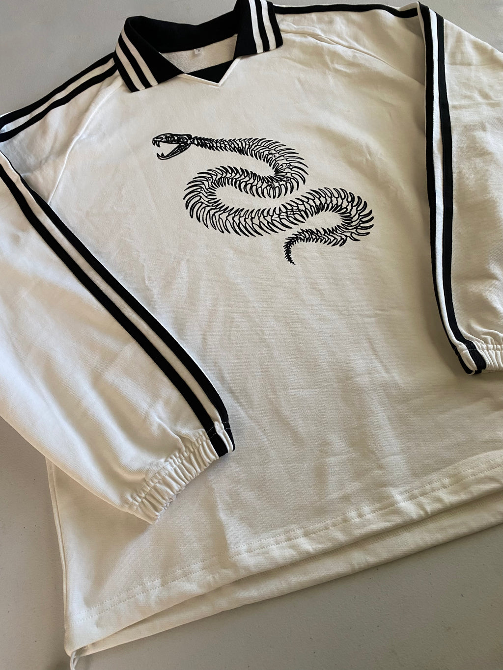 Snake Contrast Striped Lapel Collar Sweatshirt PREORDER