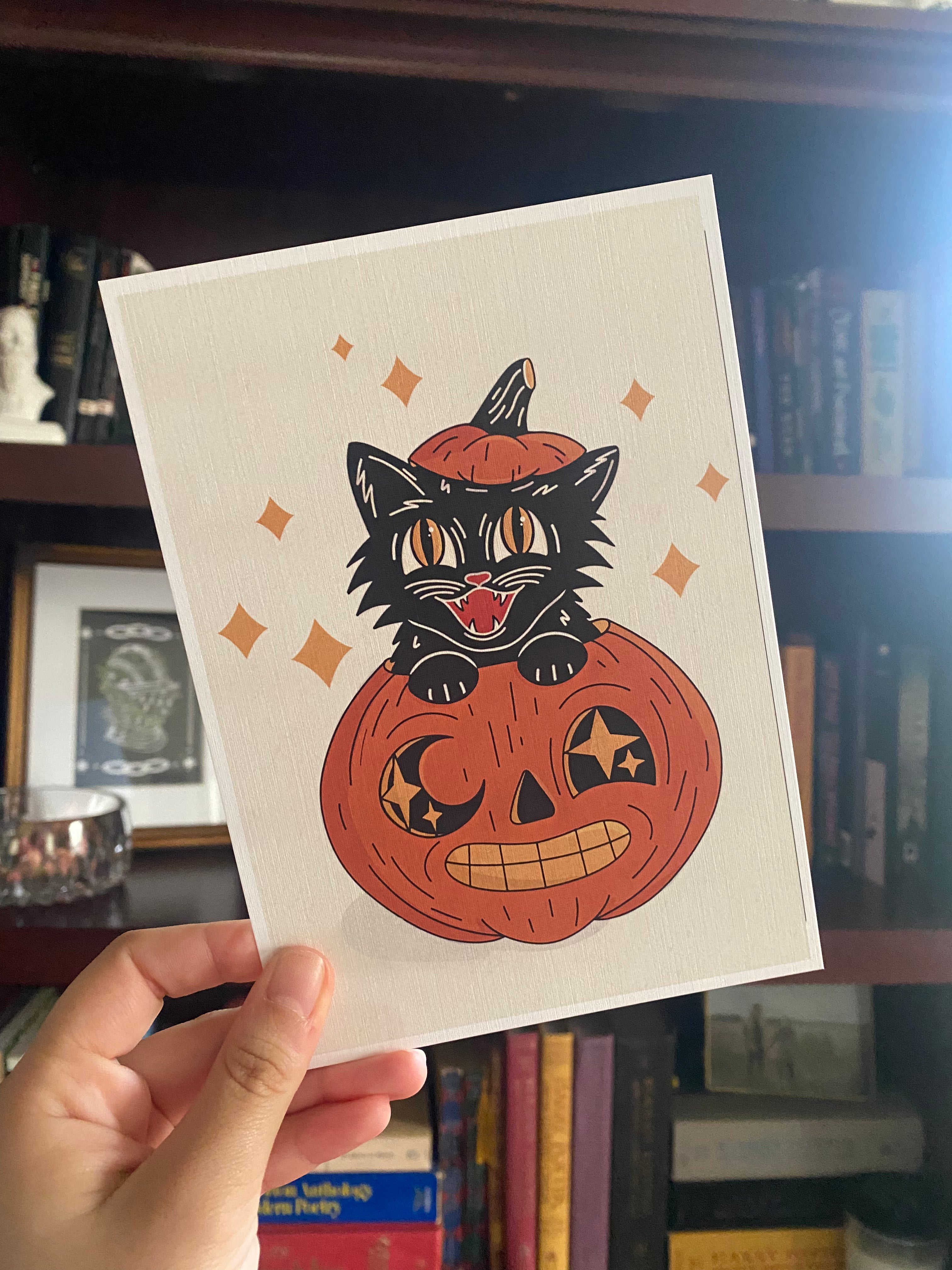 Vintage cat halloween print