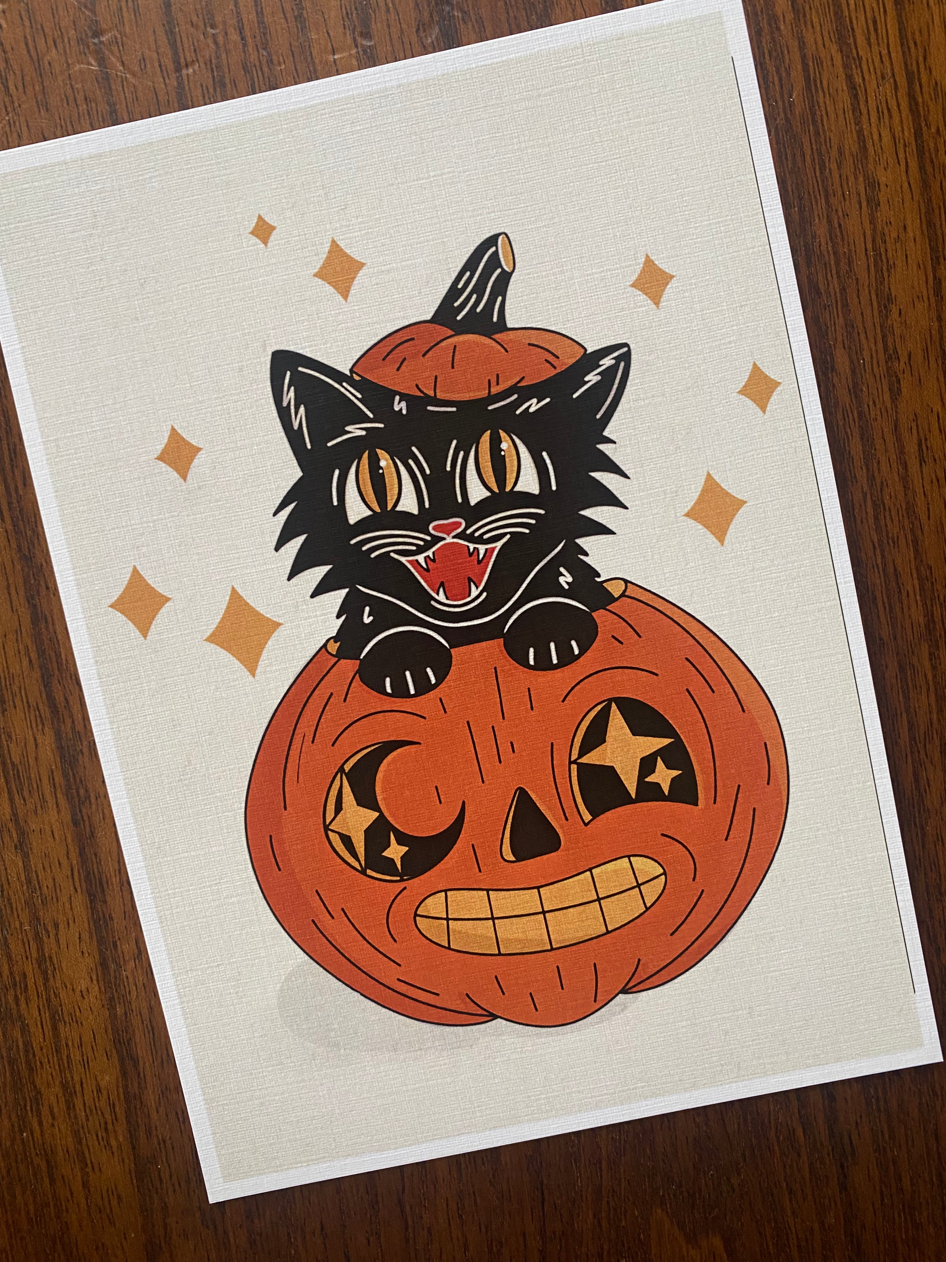 Vintage cat halloween print